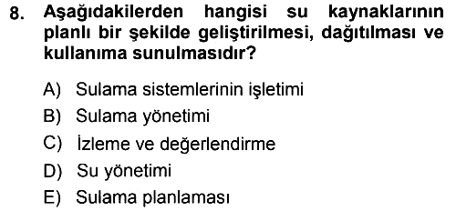 Bitki Su İlişkileri 2013-2014 Dönem Sonu Sınavı - 8. soru