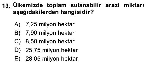 Bitki Su İlişkileri 2017-2018 Dönem Sonu Sınavı - 13. soru