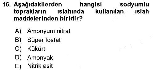 Bitki Su İlişkileri 2017-2018 Dönem Sonu Sınavı - 16. soru