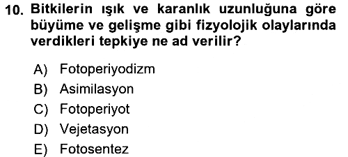 Ekoloji ve Çevre Bilgisi 2016-2017 Ara Sınav - 10. soru
