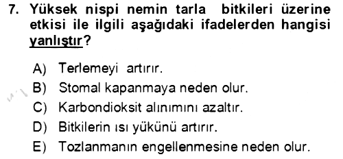 Ekoloji ve Çevre Bilgisi 2021-2022 Ara Sınav - 7. soru