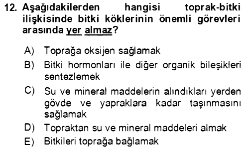 Ekoloji ve Çevre Bilgisi 2021-2022 Ara Sınav - 12. soru