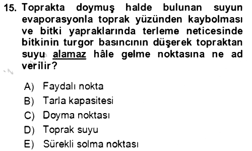 Ekoloji ve Çevre Bilgisi 2021-2022 Ara Sınav - 15. soru