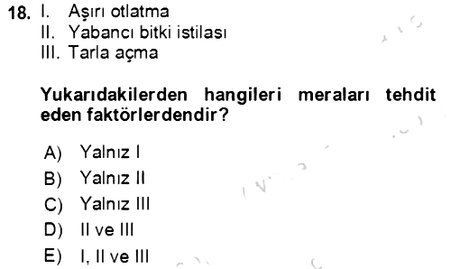 Ekoloji ve Çevre Bilgisi 2021-2022 Ara Sınav - 18. soru
