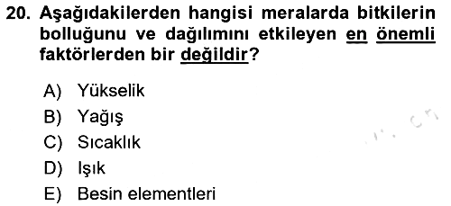 Ekoloji ve Çevre Bilgisi 2024-2025 Ara Sınav - 20. soru