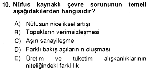 Ekoloji ve Çevre Bilgisi 2021-2022 Dönem Sonu Sınavı - 10. soru