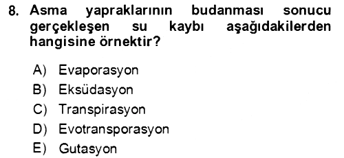 Ekoloji ve Çevre Bilgisi 2021-2022 Yaz Okulu Sınavı - 8. soru