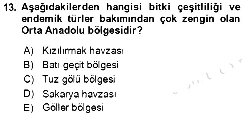 Ekoloji ve Çevre Bilgisi 2021-2022 Yaz Okulu Sınavı - 13. soru
