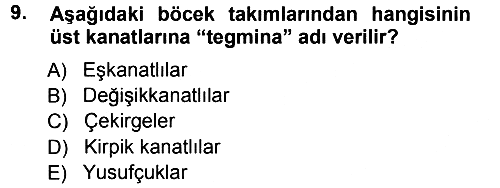 Entomoloji 2012-2013 Ara Sınav - 9. soru