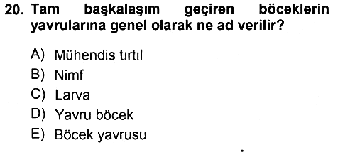 Entomoloji 2014-2015 Ara Sınav - 20. soru