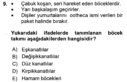 Entomoloji 2023-2024 Ara Sınav - 9. soru