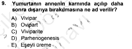 Entomoloji 2014-2015 Dönem Sonu Sınavı - 9. soru