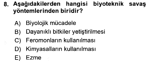 Entomoloji 2016-2017 Dönem Sonu Sınavı - 8. soru