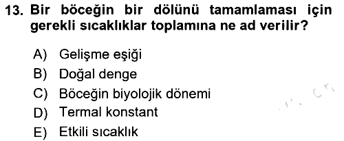 Entomoloji 2024-2025 Dönem Sonu Sınavı - 13. soru