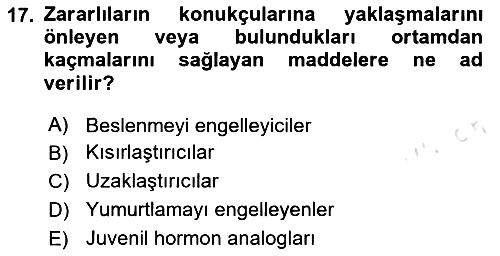 Entomoloji 2025-2026 Dönem Sonu Sınavı - 17. soru