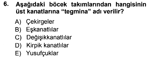 Entomoloji 2013-2014 Tek Ders Sınavı - 6. soru