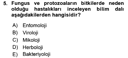 Fitopatoloji 2016-2017 3 Ders Sınavı - 5. soru