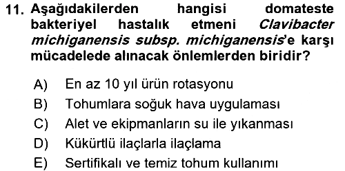 Fitopatoloji 2016-2017 Dönem Sonu Sınavı - 11. soru