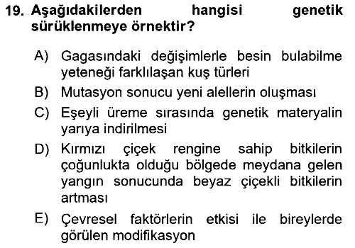 Genel Biyoloji 2024-2025 Ara Sınav - 19. soru