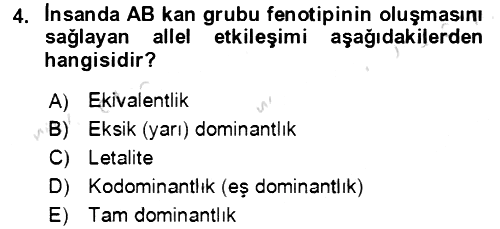 Genel Biyoloji 2021-2022 Yaz Okulu Sınavı - 4. soru