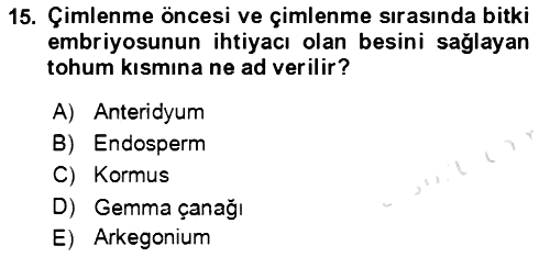 Genel Biyoloji 2021-2022 Yaz Okulu Sınavı - 15. soru