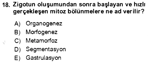 Genel Biyoloji 2021-2022 Yaz Okulu Sınavı - 18. soru