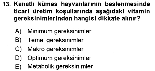 Hayvan Besleme 2016-2017 3 Ders Sınavı - 13. soru