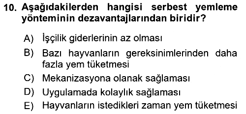 Hayvan Besleme 2017-2018 3 Ders Sınavı - 10. soru