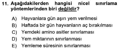 Hayvan Besleme 2017-2018 3 Ders Sınavı - 11. soru
