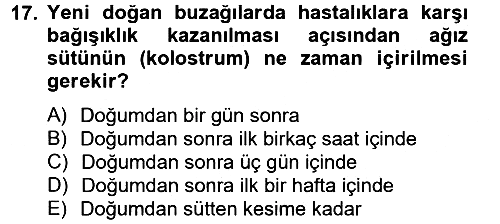 Hayvan Besleme 2012-2013 Ara Sınav - 17. soru