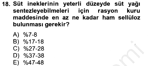 Hayvan Besleme 2012-2013 Ara Sınav - 18. soru