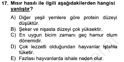 Hayvan Besleme 2014-2015 Ara Sınav - 17. soru