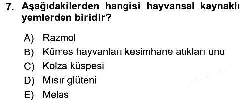 Hayvan Besleme 2015-2016 Ara Sınav - 7. soru