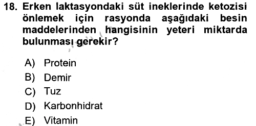 Hayvan Besleme 2016-2017 Ara Sınav - 18. soru