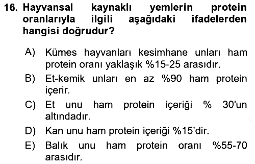 Hayvan Besleme 2018-2019 Ara Sınav - 16. soru