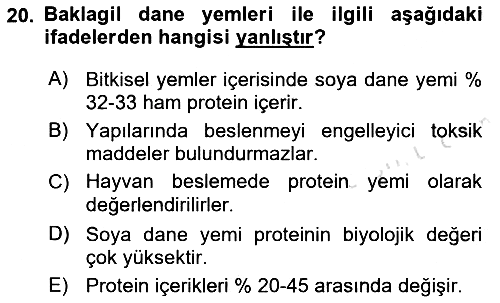 Hayvan Besleme 2021-2022 Ara Sınav - 20. soru