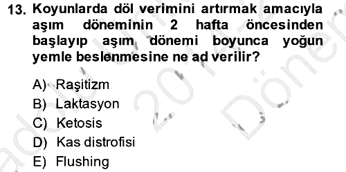 Hayvan Besleme 2014-2015 Dönem Sonu Sınavı - 13. soru