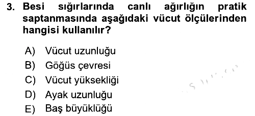 Hayvan Besleme 2015-2016 Dönem Sonu Sınavı - 3. soru