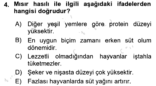Hayvan Besleme 2015-2016 Dönem Sonu Sınavı - 4. soru