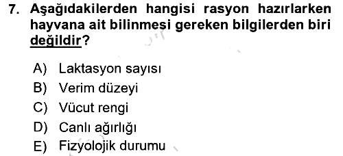 Hayvan Besleme 2015-2016 Dönem Sonu Sınavı - 7. soru