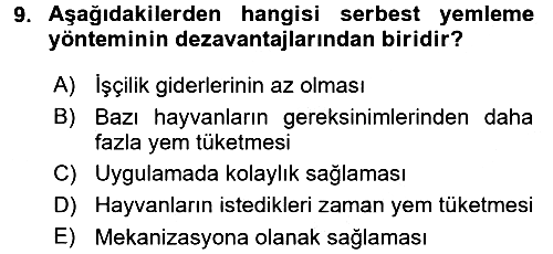 Hayvan Besleme 2015-2016 Dönem Sonu Sınavı - 9. soru