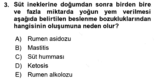 Hayvan Besleme 2018-2019 Dönem Sonu Sınavı - 3. soru