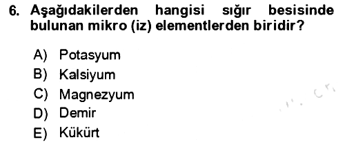 Hayvan Besleme 2024-2025 Dönem Sonu Sınavı - 6. soru