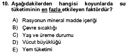 Hayvan Besleme 2024-2025 Dönem Sonu Sınavı - 10. soru