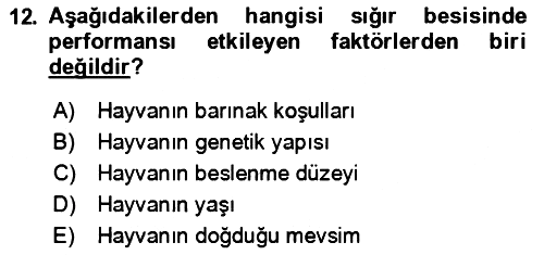 Hayvan Besleme 2024-2025 Dönem Sonu Sınavı - 12. soru