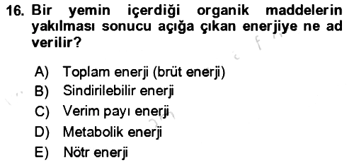 Hayvan Besleme 2024-2025 Dönem Sonu Sınavı - 16. soru