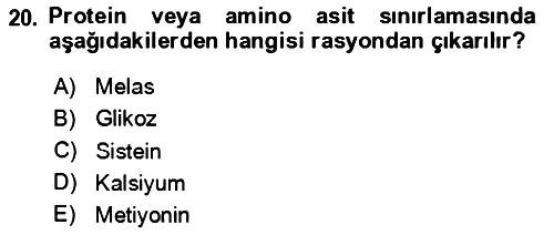 Hayvan Besleme 2024-2025 Dönem Sonu Sınavı - 20. soru