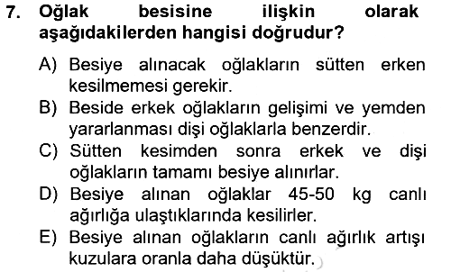 Hayvan Besleme 2013-2014 Tek Ders Sınavı - 7. soru