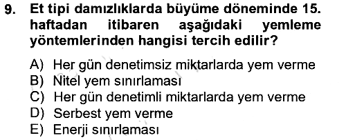 Hayvan Besleme 2013-2014 Tek Ders Sınavı - 9. soru