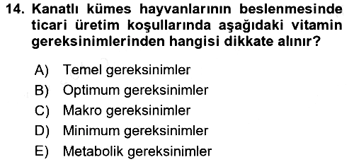 Hayvan Besleme 2015-2016 Tek Ders Sınavı - 14. soru